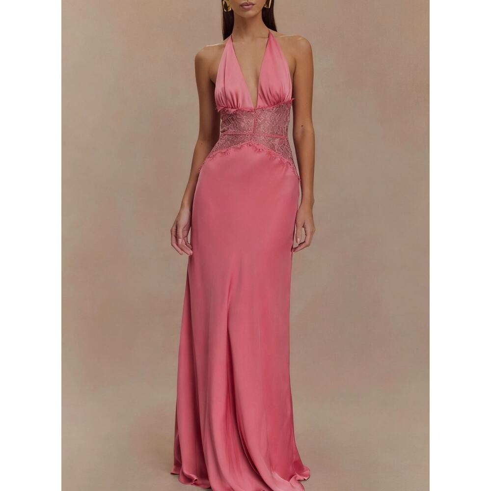 Halter Neck Lace Trimmed Maxi Dress - Picture 3 of 15